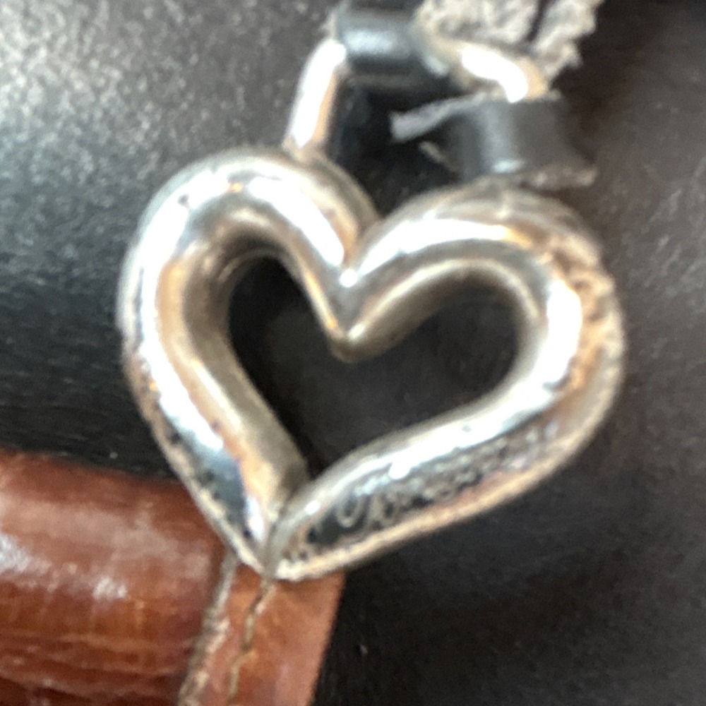 Brighton Vtg Black Brown Shoulder Bag with Heart Accents Braided Leather Strap - Picture 4 of 10
